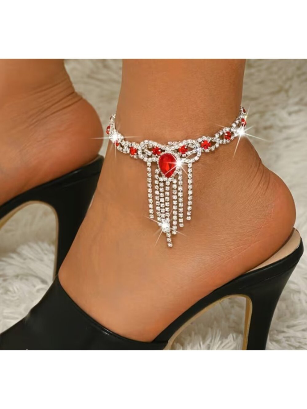 Elegant Rhinestone Tassel Anklet Sparkling Crystal Fringe Night Out Fashion